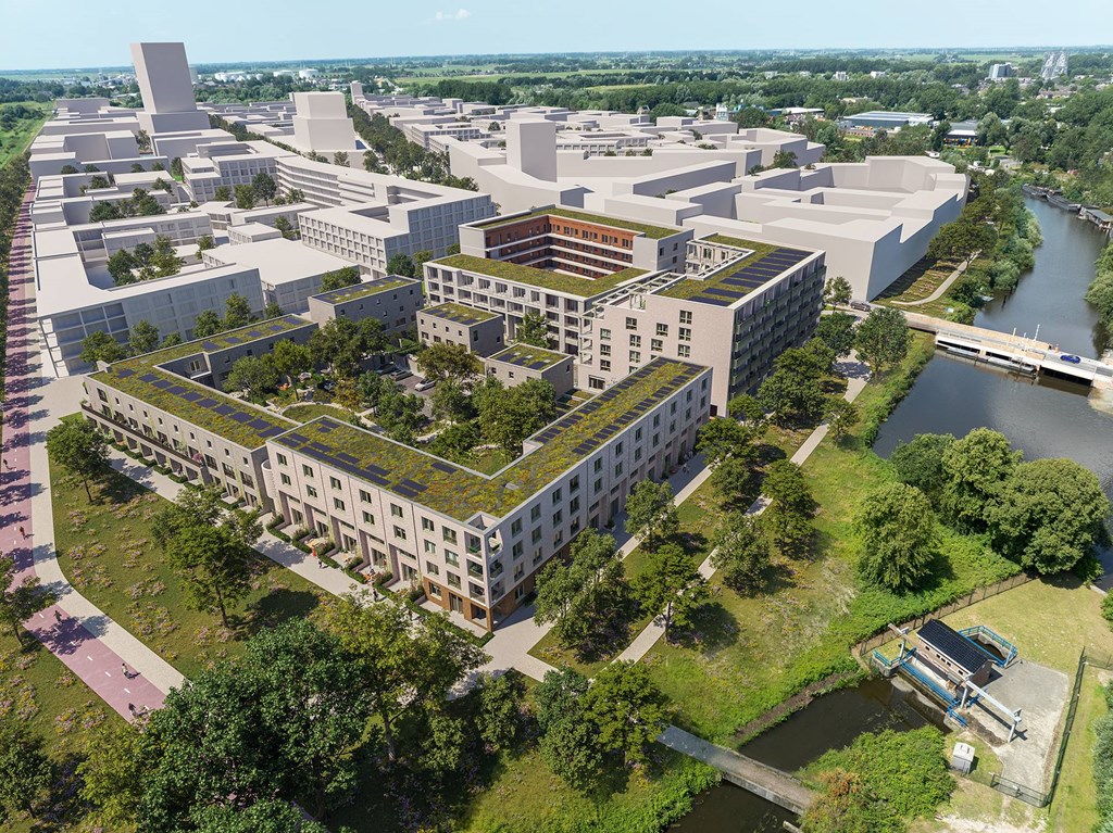 een foto van bovenaf van de suikerzijde woonwijk
